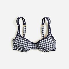 J.Crew: Heritage Underwire Bikini Top In Classic Gingham For Women Gingham Underwire Swimwear For Beachwear, Gingham Fitted Underwire Swimwear, Underwire Gingham Swimwear For Summer, Loafer Sneakers, Summer Suits, Linen Shop, White Denim, Jewelry Bags, Shopping List