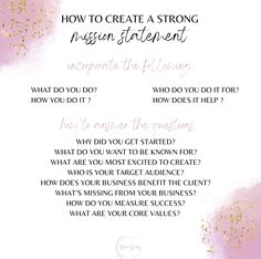 a pink and gold watercolor background with the words how to create a strong positive statement