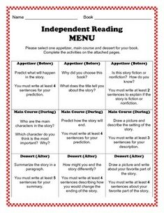 the independent reading menu for students