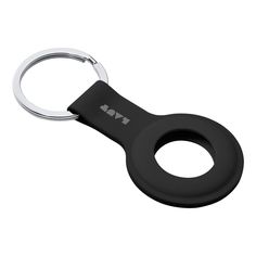 a black keychain with a metal ring on it