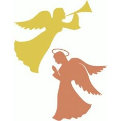 an angel blowing a trumpet next to a silhouette of a man with a trumpet in his hand