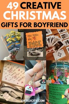 christmas gifts for boyfriends with the words 40 creative christmas gifts for boyfriend on them