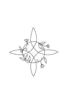 a black and white line drawing of three circles with leaves on each side, in the middle