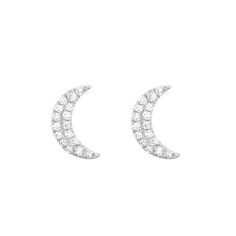 crescent moon stud earrings with diamonds in white gold Silver Half Moon Diamond Jewelry, How To Clean Silver, Moon Shape, Professional Jewelry, Moon Shapes, Diamond Stud Earrings, Diamond Stud, Cleaning Jewelry, Gold Plated Jewelry