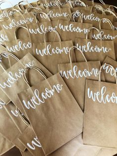 brown paper bags with white writing on them