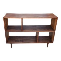 a wooden shelf with three shelves on each side