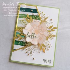 a close up of a greeting card with flowers on the front and bottom, which reads hello friend