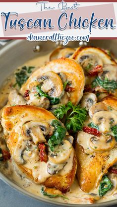 the best tuscann chicken recipe with mushrooms and spinach in a creamy sauce