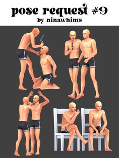 multiple poses of men in swimsuits and shorts on a chair with the caption pose request 9 by minnvinims