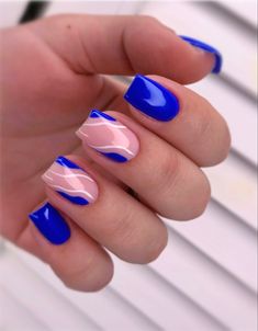 Blue Nails Designs Square, Cute Short Nails Ideas Simple Gel, Cute Royal Blue Nails Short, Royal Blue Nail Ideas Short, Royal Blue Nails Short Design, Royal Blue Nails Designs Short Square, Blue Nail Designs For Prom, Blue Short Nails Design, Blue Nails Ideas Short