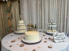 a table topped with two different types of cakes