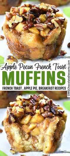 an apple pecan french toast muffin is shown