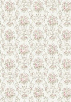 an old fashioned wallpaper with pink flowers and vines on the side, in pastel tones