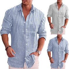 Product Description * Item:Autumn Fitted Blue Shirt Mens Casual Long Sleeve Slim Striped Cotton T-Shirt Top * Condition: 100% Brand New * Color:gray blue  * Size:Asian S-3XL * Package:1pc tops (without any accessories ）    Please note: 1.Please allow a little error due to manual measurement. 2.The color maybe a little difference because of the light,screen reflection etc. 3.If you are not sure what size to choose, you can tell us your height and weight, we will recommend the right size for you. Baggy T-shirt, Shirt Packaging, Business Casual Summer, Striped Linen Shirt, Linen Shirt Men, Linnet, Casual Stripes, Mens Shirt, Grey Long Sleeve