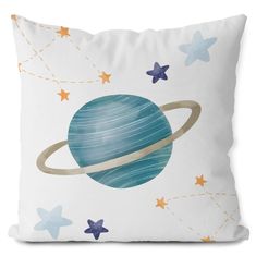 a pillow with an image of the planet and stars on it