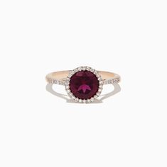 Effy Bordeaux 14K Rose Gold Rhodolite Garnet and Diamond Ring, 2.20 TCW Garnet And Diamond Ring, Rose Stone, Rhodolite Garnet, Gold Rose, Round Diamonds, Garnet, Gold Metal, Diamond Ring, Gemstone Rings