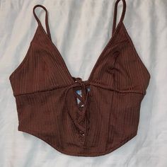 Brand New. Never Worn. Removed Tags Thinking I Was Going To Wear It Urban Outfitters V-neck Tank Top For Beach, Brown Crop Top For Vacation, Casual Triangle Top Tank For Day Out, Urban Outfitters Brown Crop Top For Spring, Casual Triangle Top Crop Top For Night Out, Casual Triangle Crop Top For Night Out, Urban Outfitters Brown Sleeveless Top, Sleeveless Brown Top From Urban Outfitters, Brown Sleeveless Crop Top For Vacation