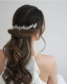 Pearl Hair Vine Wedding, Wedding Hairstyles And Makeup, Pearl Hair Vine, Pearl Bridal Headband, Crystal Hair Vine, Unique Hair Accessories, Halo Headband, Long Hairstyle, Silver Headband