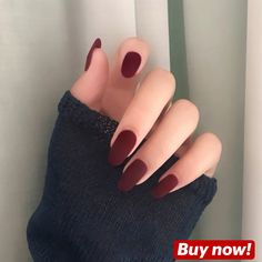 Burgundy nails, christmas nails, buy, medium nails, press on nails, oval nails, red, matte nails Nail Kit Gift, Red Matte Nails, Burgundy Nail Designs, Nagellack Trends, Burgundy Nails, Round Nails, Nail Length, Oval Nails, Hot Nails