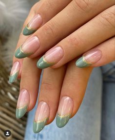 Green Acrylic Nails, Dark Green Nails, Green Nail Art, Gold Nail Designs, Green Nail Designs, Nagel Tips, French Tip Acrylic Nails, French Nail Designs, Dark Nails