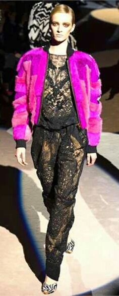 Tom Ford Daria Strokous, Art Crochet, Pink Fur, Lace Jumpsuit, Punk Fashion