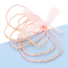 Size : 0.15" H, 38" L Stretchable Pink Beaded, Wrap Bracelet, Lowest Price, Gold Bracelet, On Sale, Bracelet, Pink, Gold