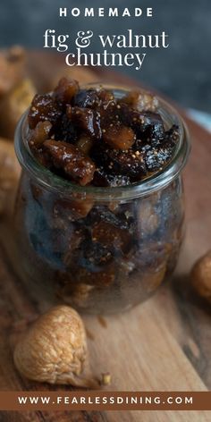 homemade figs and walnut chutney in a glass jar