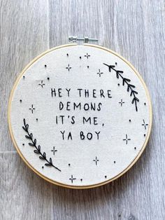 a cross stitch pattern with the words hey there demons it's me ya boy