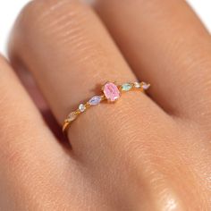 If you're looking for something to amp up the sparkle and glow, look no further. Our Pastel Sherbert Ring adds tiny pops of color to your #GCStack. It looks so cute worn alone or stacked with your favorite Girls Crew pieces! Colorful Promise Rings, Peridot Engagement Rings Gold, Colorful Gold Jewelry, Everyday Rings Gold, Popular Jewelry Trends 2024, Promises Rings, Cute Simple Rings, Cute Rings Gold, Cute Piercing Ideas