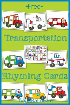 transportation rhyming cards with pictures of trucks and cars