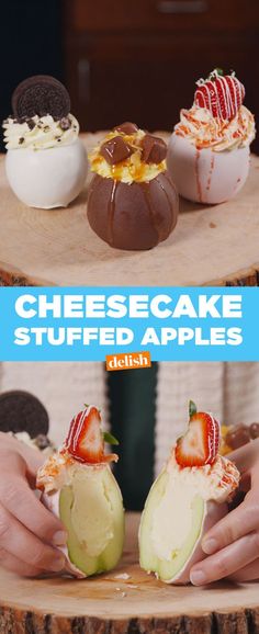 the cheesecake stuffed apples are ready to be eaten