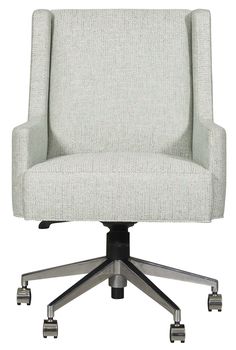 an office chair with wheels on the back and seat upholstered in grey fabric