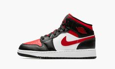 Air Jordan 1 Mid GS 554725 079 Zapatillas Nike Air Force, Logo Wings, Red Wing Logo, Air Jordan 1 Mid White, Air Jordan 1 Mid Black, Jordan 1 Mid White, Air Jordan 1 Mid Gs, Original Air Jordans, Branding Elements