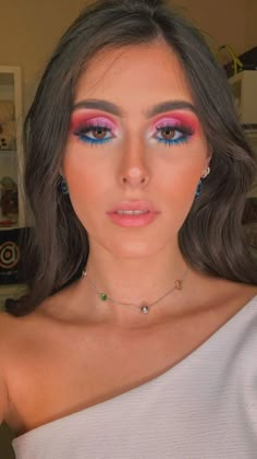 Eye Makeup Ideas For Brown Eyes Colorful, Multi Color Makeup Look, Colorful Makeup Looks For Brown Eyes, Dramatic Pink Eyeshadow Looks, Easy Colorful Makeup Looks, Easy Eyeshadow Looks Colorful, Colorful Makeup For Brown Eyes, Bold Makeup Looks For Brown Eyes, Colorful Eye Makeup For Brown Eyes