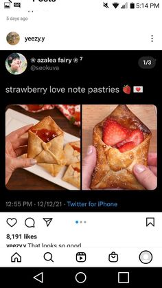 someone is holding up a strawberry love note pastries on their twitter account to share it