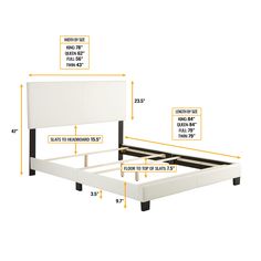 Chic and modern, this bed frame is completely upholstered and padded for a premium look and feel. Headboard features vertical stitch detail in the center. This bed will effortlessly complete the look of any bedroom. Built to last, this bed features heavy-duty construction with a 4 cross-slat system, and center support legs that easily support up to 700 lbs. You will need a box spring or foundation with this bed frame. 1 Year limited warranty. PerformaRest Bennett White Twin Upholstered Platform Bed | FLWH917TW White Upholstered Bed Frame, White Upholstered Bed, Bed Frame White, Leather Upholstered Bed, Leather Platform Bed, Modern Platform Bed, Wingback Headboard, Understated Style, Leather Bed