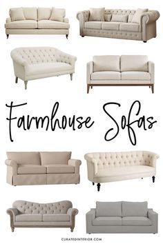 various couches and loveseats with the words farmhouse style sofas