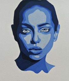 a painting of a woman's face with blue paint