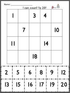 the number 1 to 20 worksheet is shown in black and white with numbers on it