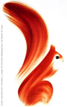 a painting of a squirrel with long red hair on it's tail and black eyes