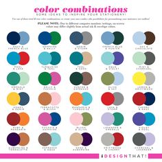 the color combinations for different colors are shown in this poster, which is also available as a