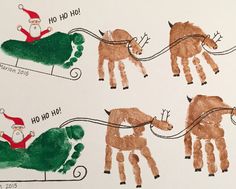 handprints depicting santa and reindeer pulling a sleigh