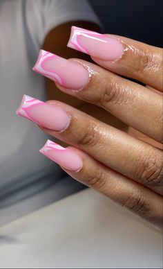 Nail With One Design, Cute Nail Square Designs, Tamper Square Nails Long, Nail Shop Acrylic Nails, Pink Abstract Nails Square, Medium Nail Ideas Pink, Basic Medium Nails, Short Pink Nail Inspo Acrylic, Medium Square Acrylic Nails Designs Pink