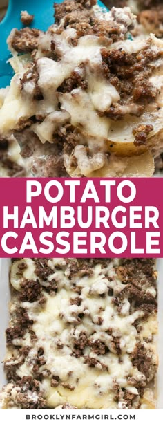 some food is stacked on top of each other with the words potato hamburger casserole