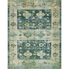 an area rug with green and blue colors