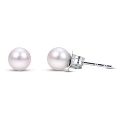 Each of these gorgeous women's stud earrings feature a lustrous Akoya saltwater cultured pearl. Crafted in 14K white gold, the earrings are secured in place with friction backs and the pearls measure 6.5-7mm each. Classic White Gold Hypoallergenic Pearl Earrings, Classic Hypoallergenic White Gold Pearl Earrings, Classic White Gold Akoya Pearl Earrings, White Akoya Pearl Earrings With Prong Setting, Classic Hypoallergenic Akoya Pearl Earrings, Hypoallergenic Akoya Pearl Earrings In Classic Style, Hypoallergenic Classic Akoya Pearl Earrings, White Gold Akoya Pearl Earrings With Prong Setting, White Gold Akoya Pearl Earrings