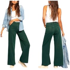 *These Brand New Jeans By Current Elliott Are So Fantastic! They Are A Dark Green, Titled "Amazon". They Are Made Of 100% Cotton. They Have An Extra Wide Leg, And Comfortable Fit. They Have Thread Detailing On The Back Pockets. These Jeans Are Unique, And Would Add The Extra Needed Pop Of Color To Any Outfit. Current Elliott Is A Great Brand, With Great Quality Products!* Dark Green Jeans Outfit, Green Jeans Outfit, Dark Green Jeans, Green Jeans, Wide Jeans, Jean Outfits, Colored Jeans, Flare Jeans, Dark Green