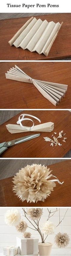 the process of making paper flowers is shown