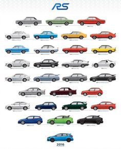 the cars are all different colors and sizes in this poster, which shows them as well as