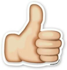 a thumbs up sticker is shown on a white background and has a shadow over it